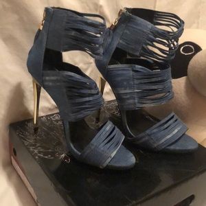 Sexy super-high heeled denim shoes
